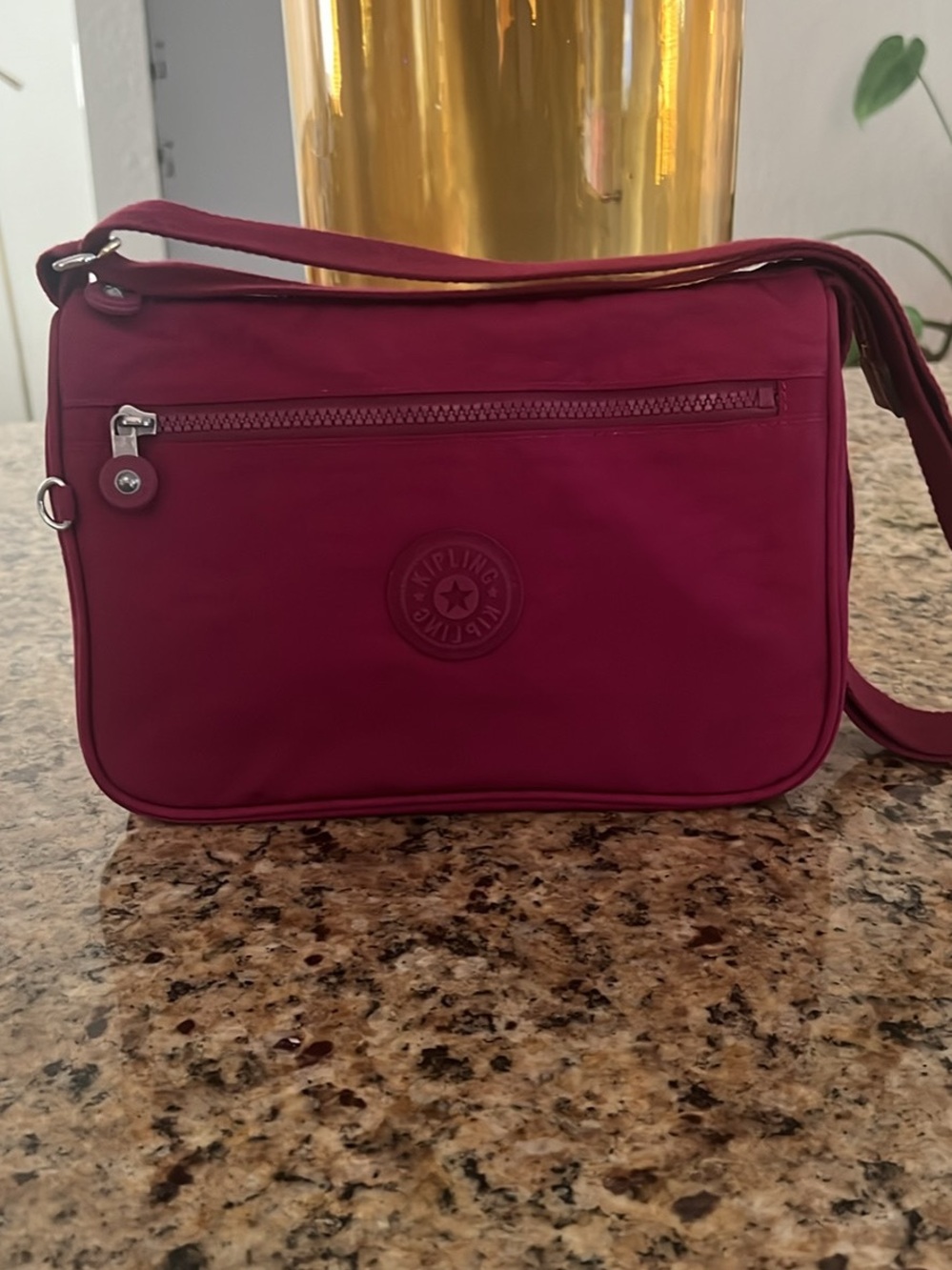 Kipling Berry Red Crossbody Bag with Front Zip Pocket